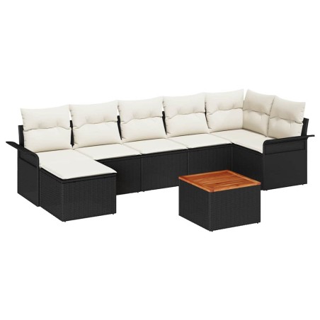 vidaXL Set giardino in rattan sintetico nero con 8 pezzi di cuscini in acacia