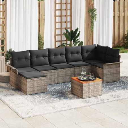 vidaXL Set da giardino 8 pezzi con cuscini grigi in polirattan e legno di acacia