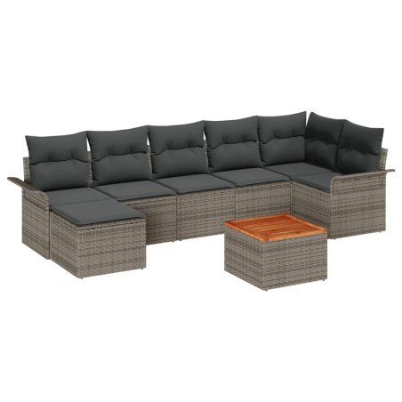 vidaXL Set da giardino 8 pezzi con cuscini grigi in polirattan e legno di acacia