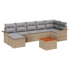 vidaXL Set da giardino 8 pezzi con cuscini beige in polirattan e acacia
