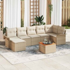 vidaXL Set da Giardino in 8 Pezzi con Cuscini Beige in Rattan Sintetico e Acacia