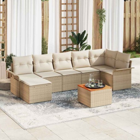 vidaXL Set da Giardino in 8 Pezzi con Cuscini Beige in Rattan Sintetico e Acacia