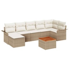 vidaXL Set da Giardino in 8 Pezzi con Cuscini Beige in Rattan Sintetico e Acacia
