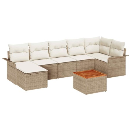 vidaXL Set da Giardino in 8 Pezzi con Cuscini Beige in Rattan Sintetico e Acacia