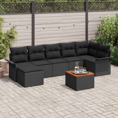 vidaXL Set da giardino 8 pezzi con cuscini in poli rattan nero e legno di acacia