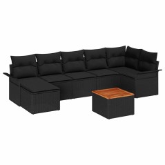 vidaXL Set da giardino 8 pezzi con cuscini in poli rattan nero e legno di acacia