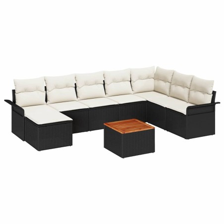 vidaXL Set divano da giardino 9 pezzi con cuscini in rattan nero e legno di acacia
