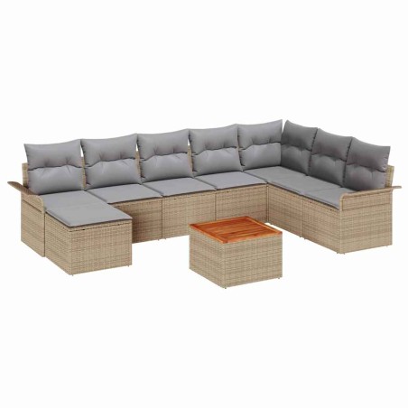 vidaXL Set da giardino 9 pezzi con cuscini beige in polyrattan e legno di acacia.
