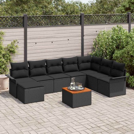 vidaXL Set di divani da giardino 9 pezzi con cuscini , rattan plastico nero e acacia
