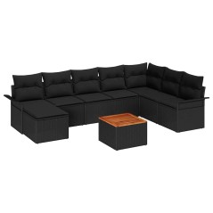vidaXL Set di divani da giardino 9 pezzi con cuscini , rattan plastico nero e acacia