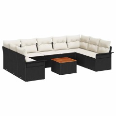 vidaXL Set da giardino di 10 pezzi con cuscini, rattan sintetico nero e legno d'acacia.