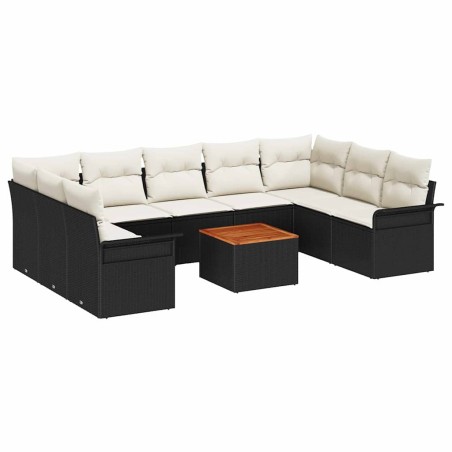 vidaXL Set da giardino di 10 pezzi con cuscini, rattan sintetico nero e legno d'acacia.