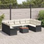 vidaXL Set da giardino di 10 pezzi con cuscini, rattan sintetico nero e legno d'acacia.