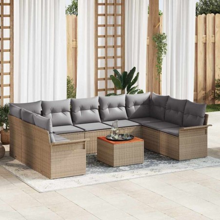 vidaXL Set da Giardino da 10 Pezzi con Cuscini Beige in Rattan Sintetico e Legno di Acacia