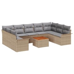 vidaXL Set da Giardino da 10 Pezzi con Cuscini Beige in Rattan Sintetico e Legno di Acacia