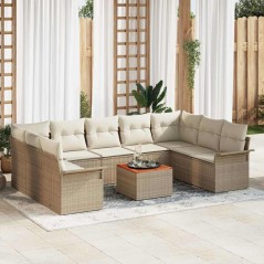 vidaXL Set di divani da giardino in polyrattan beige, 10 pezzi, con cuscini e legno di acacia.