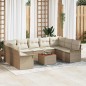 vidaXL Set di divani da giardino in polyrattan beige, 10 pezzi, con cuscini e legno di acacia.