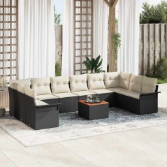 vidaXL Set da Giardino 11 pezzi con cuscini in rattan sintetico nero e acacia.