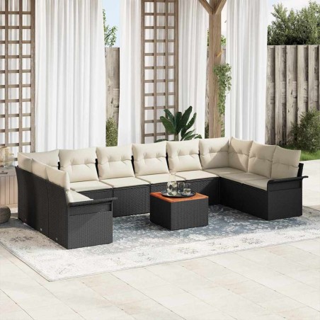vidaXL Set da Giardino 11 pezzi con cuscini in rattan sintetico nero e acacia.