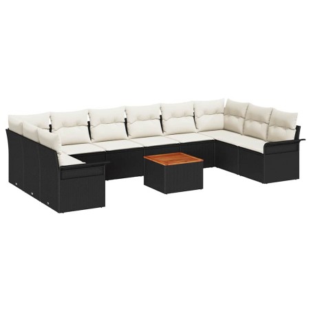 vidaXL Set da Giardino 11 pezzi con cuscini in rattan sintetico nero e acacia.