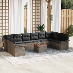 vidaXL Set di divani da giardino da 11 pezzi con cuscini grigi in rattan sintetico e acacia.