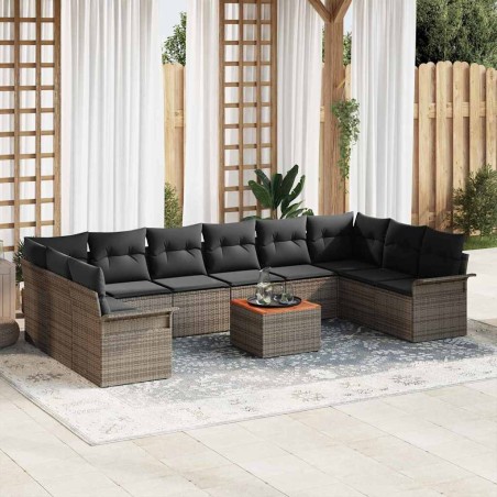 vidaXL Set di divani da giardino da 11 pezzi con cuscini grigi in rattan sintetico e acacia.