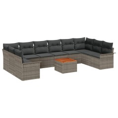 vidaXL Set di divani da giardino da 11 pezzi con cuscini grigi in rattan sintetico e acacia.