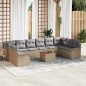 vidaXL Set di divani da giardino 11 pezzi con cuscini in rattan poly beige e legno di acacia.