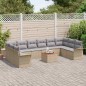vidaXL Set di divani da giardino 11 pezzi con cuscini in rattan poly beige e legno di acacia.