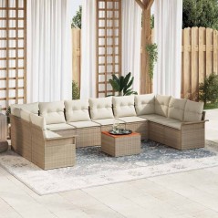 vidaXL Set di divani da giardino da 11 pezzi con cuscini beige, rattan sintetico e acacia.