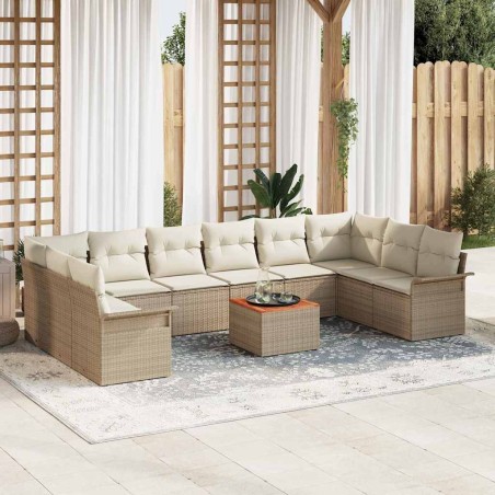 vidaXL Set di divani da giardino da 11 pezzi con cuscini beige, rattan sintetico e acacia.