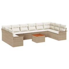 vidaXL Set di divani da giardino da 11 pezzi con cuscini beige, rattan sintetico e acacia.