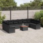 vidaXL Set di divani da giardino da 11 pezzi con cuscini in rattan sintetico nero e legno di acacia.