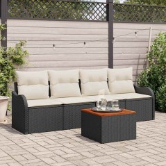 vidaXL Set Giardino a 5 Pezzi con Cuscini in Rete di Polyrattan Nera e Acacia