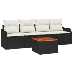 vidaXL Set Giardino a 5 Pezzi con Cuscini in Rete di Polyrattan Nera e Acacia