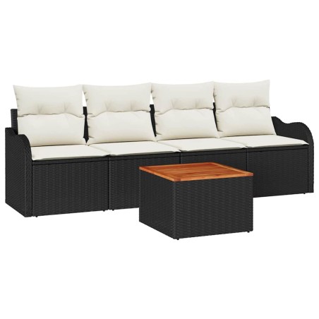 vidaXL Set Giardino a 5 Pezzi con Cuscini in Rete di Polyrattan Nera e Acacia