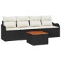 vidaXL Set Giardino a 5 Pezzi con Cuscini in Rete di Polyrattan Nera e Acacia