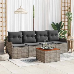 vidaXL Set da giardino 5 pezzi con cuscini grigi in rattan PVC e acacia.