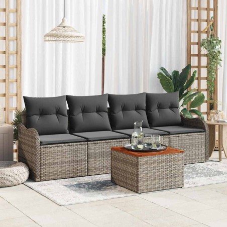 vidaXL Set da giardino 5 pezzi con cuscini grigi in rattan PVC e acacia.