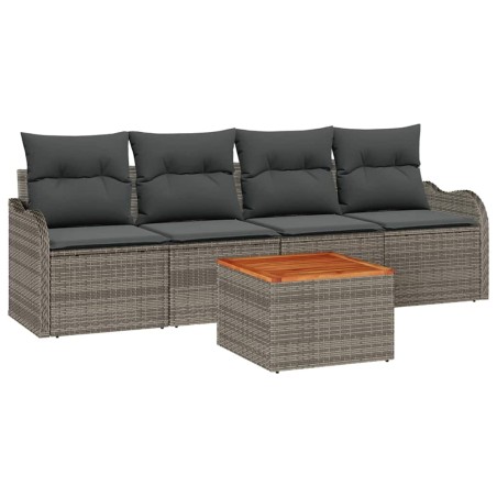 vidaXL Set da giardino 5 pezzi con cuscini grigi in rattan PVC e acacia.