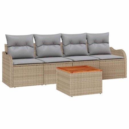 vidaXL Set di divani da giardino , 5 pezzi, cuscini beige, in rattan sintetico e legno di acacia.