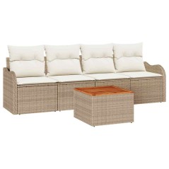 vidaXL Set da giardino composto da 5 pezzi con cuscini beige in polirattan e legno di acacia.