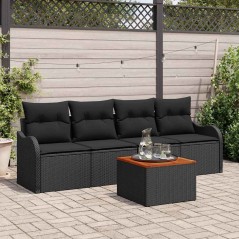 vidaXL Set di divani da giardino 5 pezzi con cuscini in rattan sintetico nero e legno di acacia