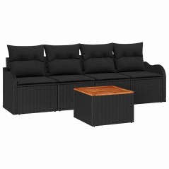 vidaXL Set di divani da giardino 5 pezzi con cuscini in rattan sintetico nero e legno di acacia