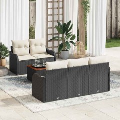 vidaXL Set da giardino 6 pezzi con cuscini neri in rattan poligonale e legno di acacia