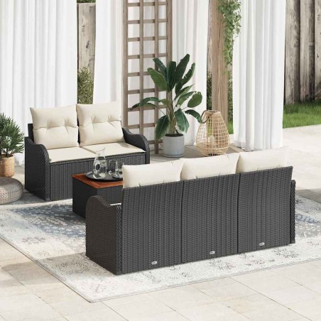 vidaXL Set da giardino 6 pezzi con cuscini neri in rattan poligonale e legno di acacia