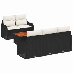vidaXL Set da giardino 6 pezzi con cuscini neri in rattan poligonale e legno di acacia