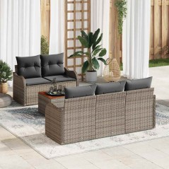 vidaXL Set Giardino 6 Pezzi con Cuscini Grigi in Rattan Polyrattan e Acacia