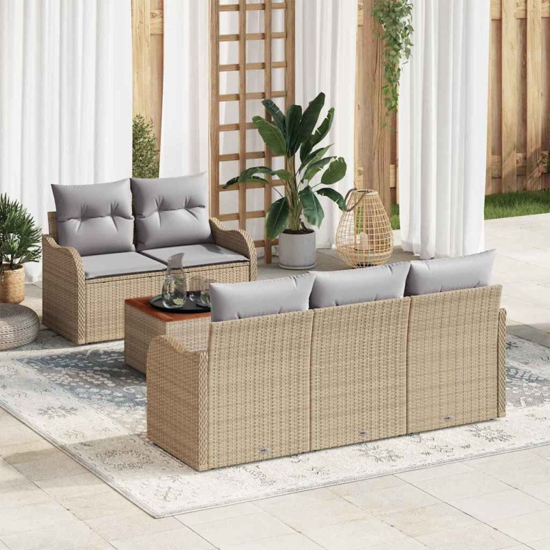 vidaXL Set di divani da giardino in 6 pezzi con cuscini beige in rattan sintetico e acacia