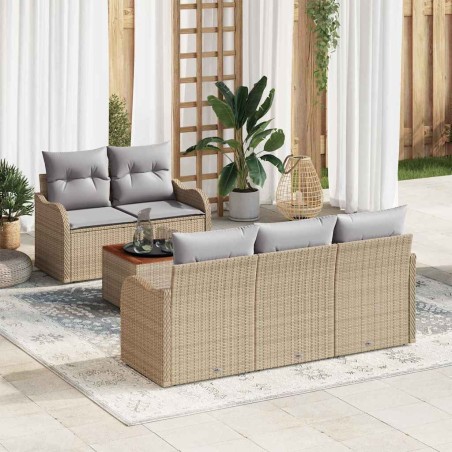 vidaXL Set di divani da giardino in 6 pezzi con cuscini beige in rattan sintetico e acacia